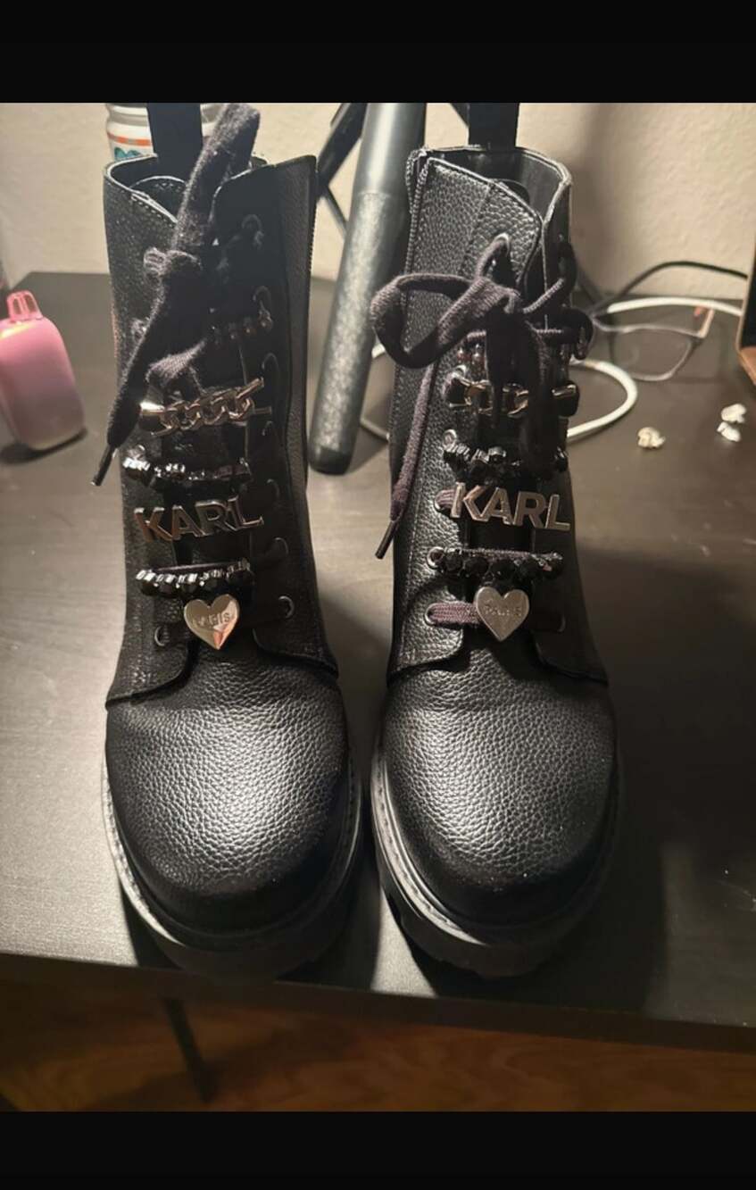 Karl Lagerfeld Paris Women's Mela Embellished Combat Booties